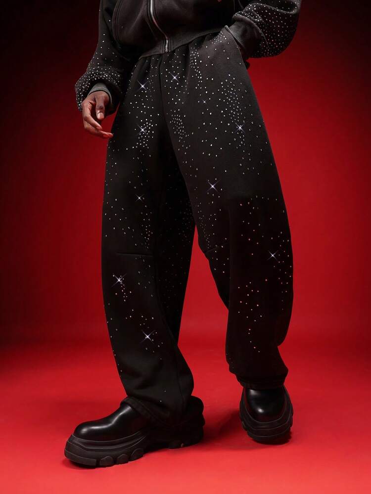 Glittery Loose Fit Sweatpants With Elastic Cuffs