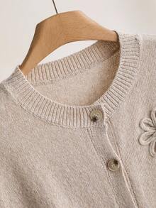 CosyJoli Plus Size Casual Hand-Cranked 3D Floral Batwing Sleeve Cardigan Summer Spring - Apricot - View 6