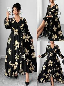 Elenzga 大码女式拼色系带领连衣裙，秋冬 A 字型收腰修身设计连衣裙，适合返校、毕业典礼、情人节、音乐节、母亲节、万圣节、感恩节、复活节、国庆节、舞会、约会、派对、婚礼、户外活动 - 黑色 - 查看 1