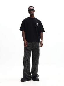 SUMWON 露脐水钻十字T恤，饰有精美装饰，打造休闲街头时尚风格 - 黑色 - 查看 6