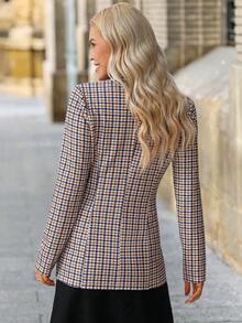 SHEIN Clasi Women's Fashion Casual Houndstooth Single-Breasted Blazer Fall Winter New Year Christmas