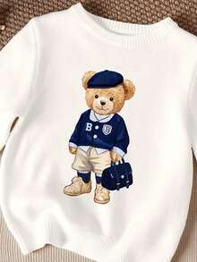 SHEIN 经典学院风男童休闲毛衣，保暖舒适，可爱小熊图案，适合秋冬季穿着。 - 彩色 - 查看 5