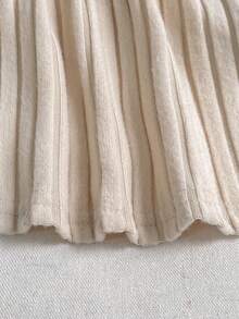 SHEIN 2pcs Baby Girls Dress + Plush Vest Cute Elegant Set, High Collar Long Sleeve Ruched Ribbed Thermal Lined Lantern Sleeve Dress Paired With Warm Plush Vest Jacket, Retro Casual Versatile Korean Style With Bow Design, Suitable For Daily Outings, Birthday, Holiday Party In Autumn/Winter - Beige - View 8