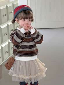 DAZY 女童圆领条纹长袖卫衣，秋冬季