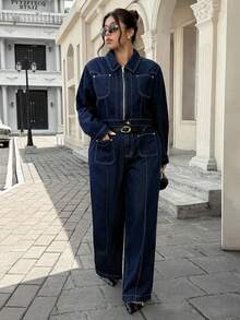 SHEIN ICON Plus Size Women's Fashion Casual Water-Washed Non-Stretch Baggy Jeans