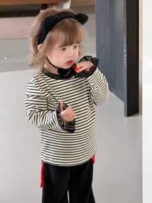 DAZY 女童条纹圆领长袖上衣 - 黑與白 - 查看 2
