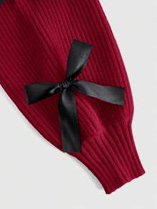 ROMWE Kawaii New Year & Valentine's Day Casual Layered Cute Bow Tie Decor Women Lantern Sleeve Cover Up Shrug Vest Two Pieces Set - Red - View 5