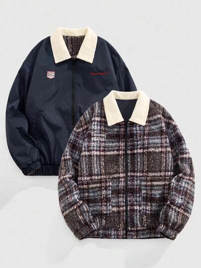 Street Life Veste décontractée réversible à zip avec imprimé lettres pour hommes, automne/hiver