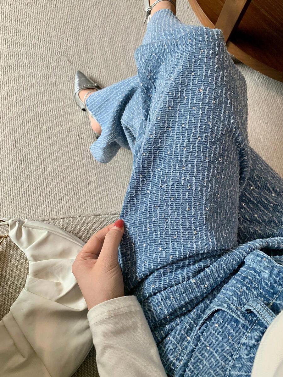 DAZY Women's Relaxed Fit Straight Leg Jeans With Floral Textured Striped Pattern, Suitable For Autumn, Winter, Spring Y2k - Medium Wash - View 1