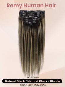 Clip In Hair Extensions Real Human Hair 120g 7pcs Clip In Extensions #TP1B/16/1B Ombre Natural Black With Golden Blonde Straight Remy Hair Clip In Hair Extensions - S1B/16/1B - View 2