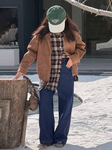 DAZY Tween Girls Loose Casual Brown Short Jacket Coat, Fall/Winter - Brown - View 3