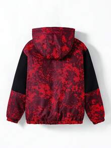 Fantacosmos 1 件男童迷彩连帽羊毛夹克，适合日常穿着，冬季 - 紅色 - 查看 2