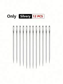 12pcs Stainless Steel Easy Thread Side Hole Sewing Needles, Hand Stitching Pins For Seniors, DIY Home Craft Supplies - White, Stitching Pins - Multicolor - View 12