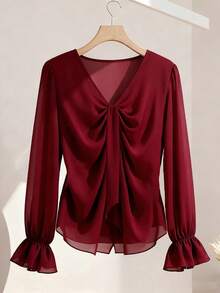 Franclia New Minimalist Design Long Sleeve Slim Fit Women Shirt - Burgundy - View 1