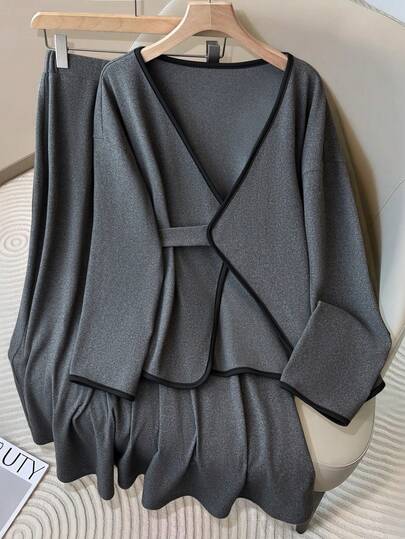 GlowEve Women's Autumn/Winter Casual Loose Fit Color Block 2 Pieces Set