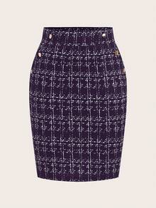 SHEIN Clasi 女士优雅仿香水口袋金属扣夏季半身裙，适合通勤和休闲穿着 - 紫色 - 查看 11