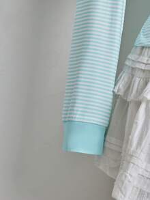 INAWLY 女士粉色条纹长袖纽扣针织毛衣 - 淺藍色 - 查看 3