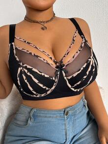 Sujetador con aros y decoración de lazo con calado para mujer de talla grande - Negro - Ver 11