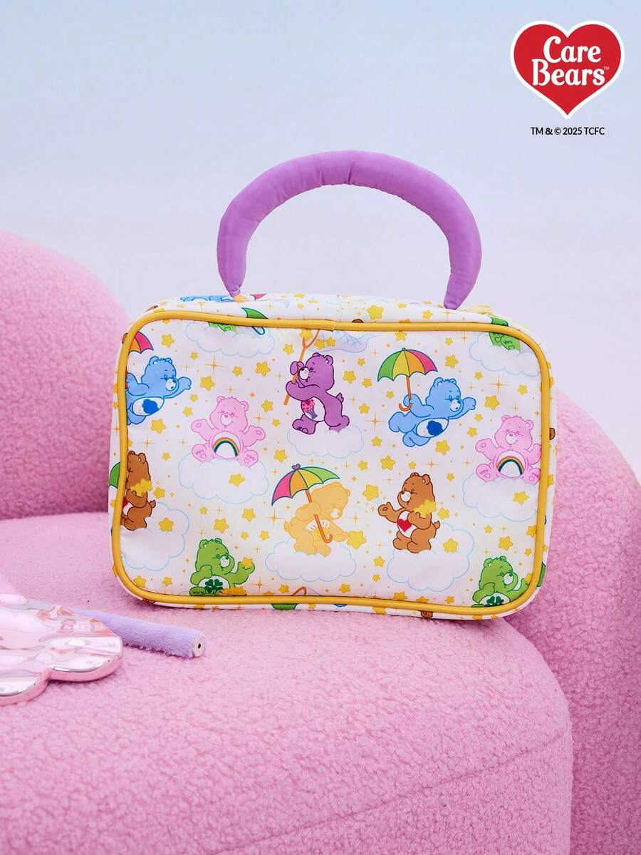 Care Bears X POKOJA LAND 1pc Large Capacity Cute Plush Care Bear Cartoon Embroidery Design Cosmetic Bag With Handle,Cheer Bear, Gift - White - View 1