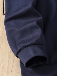 SHEIN Mirajuku 男童休闲学院风字母印花宽松卫衣套装，适合休闲、大学和运动穿着，秋冬季款 - 藏蓝色 - 查看 5