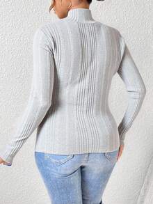 SHEIN Frenchy 休闲简约高领修身不对称罗纹保暖上衣，适合日常穿着，秋冬季百搭单品 - 灰色 - 查看 3