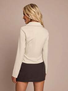 SHEIN Glamour Casual Apricot Color Woven Non-Stretch Long Sleeve Button-Down Collar Regular Fit Women Shirt Women's Work Tops Office Tops Women Business Casual Woman Top Business Blouse Women Casual Women Shirts Women's Work Tops Business Casual Women Shirts - Apricot - View 2