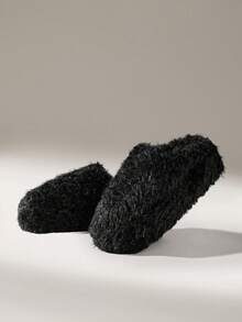 Solecia Women's Fashionable Versatile Fluffy Thick Sole Slippers, Autumn/Winter For Christmas - Black - View 6