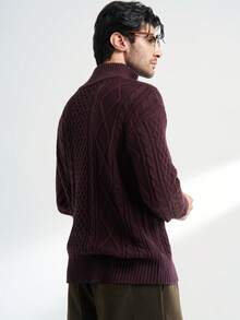 Airaco 男士立领半拉链毛衣，美式针织套头衫，男士立领针织毛衣冬季 - 咖啡棕 - 查看 2