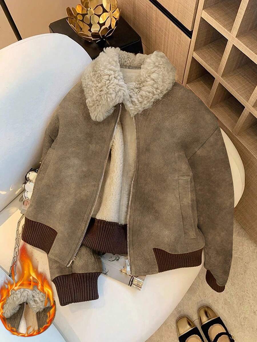 Franclia 时尚休闲仿毛领加厚外套，秋冬款