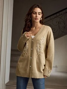 ZEYLAH Elegant & Luxurious Mid-Length Beaded Cardigan, Autumn/Winter