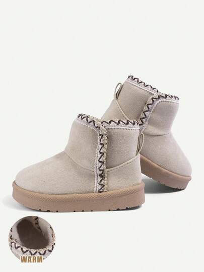 Cozy Pixies 1 par de botas de nieve cálidas con cierre de gancho y bucle, fáciles de poner y quitar, de estilo urbano de punto de color caqui para niños, adecuadas para cabina, uso diario y deportes en invierno