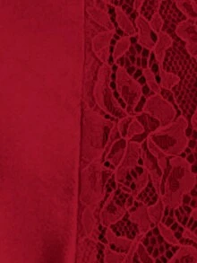 Plus Size Sexy Valentine's Day Dress With Lace Back Design, Faux Silk Mini Front Slit - Burgundy - View 5