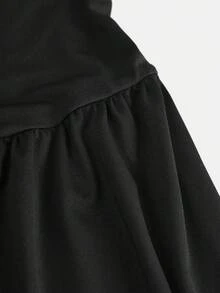SHEIN Girlism 少女黑色优雅复古、返校/派对服装、生日服装、舞会礼服、针织单肩褶皱长裙 - 黑色 - 查看 4