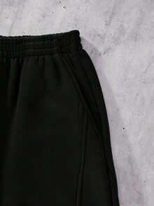 SHEIN Coolqubz 青少年休闲宽松拼接黑色直筒运动裤，百搭运动裤