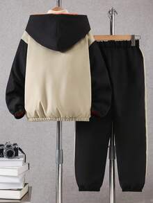 Vacaura 两件套青少年男童户外休闲套装，橙色保暖半拉链外套和休闲裤套装，秋冬季 - 彩色 - 查看 2