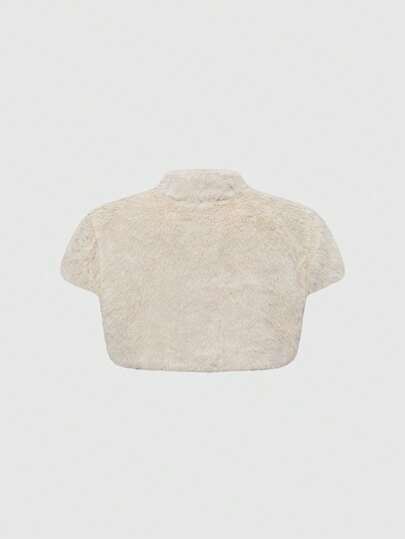 Women's Fashionable Solid Color Cropped Faux Fur Jacket, Autumn/Winter