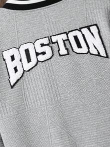 SHEIN Vacaura Tween Boy Casual Textured Fabric Patchwork Letter Varsity Jacket, Spring/Autumn