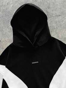AXEPEAK Áo hoodie chắp vá màu tương phản, thoải mái và đa năng cho trang phục hàng ngày - Đen và trắng - Xem 3