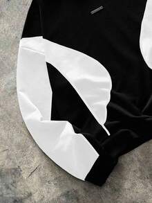 AXEPEAK Áo hoodie chắp vá màu tương phản, thoải mái và đa năng cho trang phục hàng ngày - Đen và trắng - Xem 4