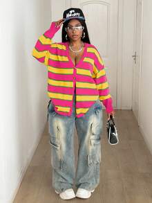 Maweii Áo khoác len mùa đông cỡ lớn cho nữ, Áo khoác cardigan nữ, Cổ chữ V sâu, Thiết kế màu tương phản, Sọc, Sọc không đều, Áo khoác cardigan dài tay, Rộng rãi và thoải mái, Thanh lịch, Áo khoác dệt kim cho nữ, Áo khoác đi làm hàng ngày cho nữ, Áo khoác sọc cho nữ, Áo khoác cardigan dệt kim cho nữ, Mùa thu đông, Ấm áp, Cô gái nóng bỏng, Người da đen, Ý nghĩa thiết kế, - Nhiều màu - Xem 3