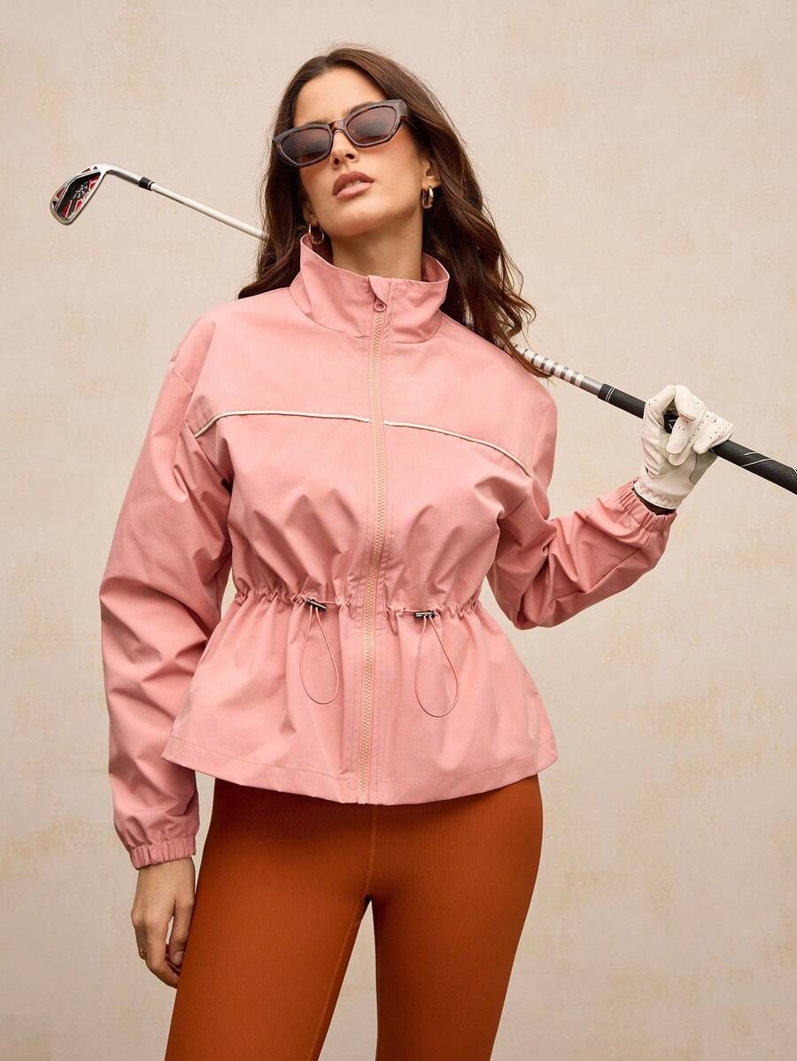 Activina Women's Solid Color Minimalist Daily Wear Zip-Up High Collar Long Sleeve Sports Jacket - Pink - View 1