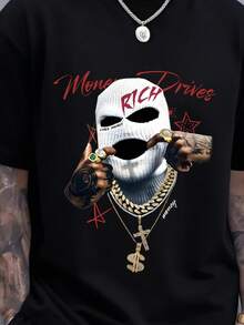 Camiseta hombre cuello redondo y manga corta. Estilo casual con estampados modernos y cómodos. Para hombres y mujeres, estilo pareja, pareja, camiseta de manga corta con estampado de moda - Negro - Ver 3