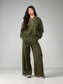 MISSGUIDED Pantaloni de trening cu talie înaltă, măslinii, cu croială relaxată, tip jogger, casual, cu cordon, talie înaltă, lungime completă
