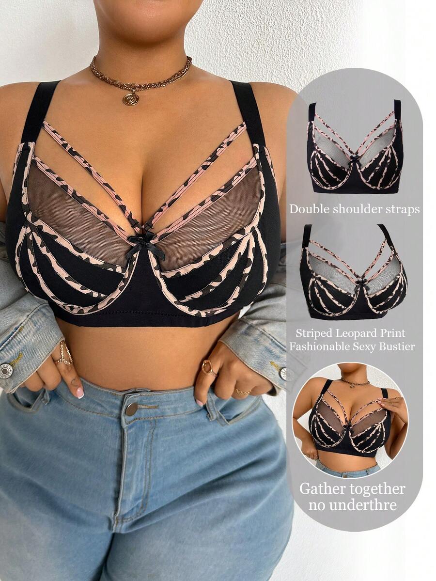 Sujetador con aros y decoración de lazo con calado para mujer de talla grande - Negro - Ver 1