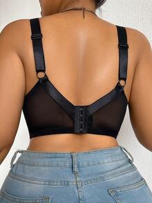 Sujetador con aros y decoración de lazo con calado para mujer de talla grande - Negro - Ver 2