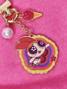 THE POWERPUFF GIRLS X SHEIN 1 pieza Llavero de pareja con diseño de flor de moda, impresión de aleación, diseño de nicho de lujo, adecuado para fiestas - Dorado - Ver 3