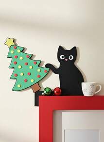 Joivida 1PC 2D Flat Christmas Door Corner Sign,Christmas Cat Door Corner Decor With Tree,Left & Right Designs Fireplace Mantel Decor Wood Frame Corner Decor, Festive Wall Accents For Indoor/Outdoor, Living Room, Bedroom, Office, 2D Flat - Multicolor - View 6