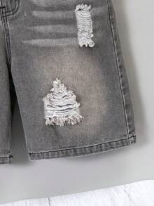 SHEIN 2 件套 Tween 男童牛仔短袖衬衫和短裤套装