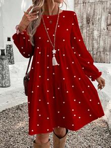EMERY ROSE Gaun Kasual Minimalis Motif Bunga Kecil Longgar Leher Bulat Ukuran Besar, Cocok Untuk, Bunga/Musim Semi/Musim Panas/Liburan - MultiWarna - View 1