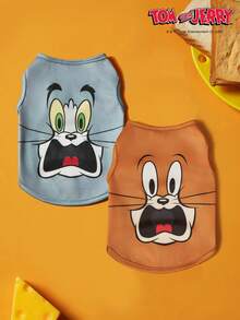 TOM & JERRY X PETSIN 1pc/2pcs Brown Gray Pet Cat Dog Universal Elastic Comfortable Cat And Mouse Cute Cartoon Pattern Printed Fashionable Dog Vest
